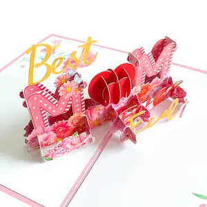 Fornitori di biglietti Pop-Up di auguri Zeecan Luxury Funny mother's day 3D Custom Print Laser Cut 3d inviti pop-up cards