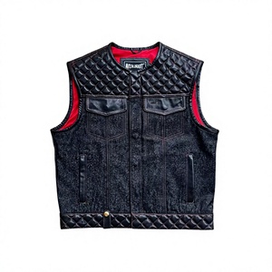 Chaleco de Cuero para Motocicleta Estilo Guruna Club, Chaqueta sin Mangas de Cuero Vacuno con Parches de Mezclilla para Hombre, Estilo Anarchy Biker, Guruna Z Industry All - Product Image 5