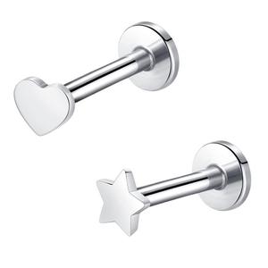 Pendientes de Acero Inoxidable para Cartílago, con Forma de Corazón, Luna, Estrella y Cruz, Joyería para Piercing de Lengua y Labio, con Incrustaciones de Zirconia, Regalo de Moda - Product Image 2