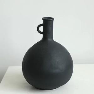 مزهرية زهور مصنوعة يدويًا من الطين الأسود، زخرفة منزلية ريفية للطاولة، مزهريات ديكور بأسلوب عتيق من السيراميك والتيراكوتا - Product Image 2