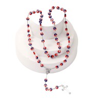 Nouveau collier chapelet en perles de pâte polymère drapeau de la Fête de l'Indépendance américaine, bijoux religieux catholiques avec croix de Jésus pour la prière, vente en gros