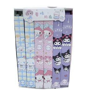 Ruunjoy grosir 12 buah/set Sanrio Kawaii Fan Kuromi My Melody kartun portabel kipas lipat hadiah bisnis Sanrio kipas tangan