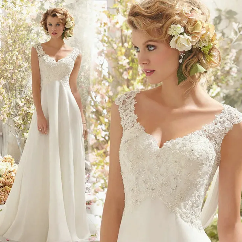 Plus Size White Lace Appliques Elegant Bridal Gown Backless Vestido De Noiva Wedding Dresses 2022 Bridal 2023 Curvy