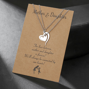 Mother Daughter Heart <b>Necklace</b> Stainless Steel Clavicle <b>Chain</b> Elegant Daily Wear Jewelry Set - Product Image 1