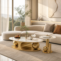 Table basse ovale en pierre légère de style italien, table d'appoint double boule de luxe léger et simple pour la maison, combinaison tendance