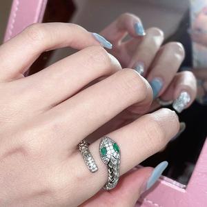 Slytherin Spirit Snake <b>Ring</b> S925 Sterling Silver Inlaid Fingertip Pet Personalized Serpentine for Men Women Green <b>Open</b> Design - Product Image 2