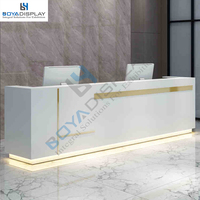 Vente en gros logo personnalisé taille pas cher prix d'usine meubles luxe argent beauté vente en forme de L table de réception bureau à vendre