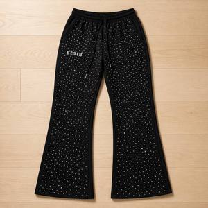 Custom Wholesale Cotton French Terry <b>Y2K</b> Streetwear All Over Rhinestone Bling Flare Leg Men's Sweatpants - Product Image 1