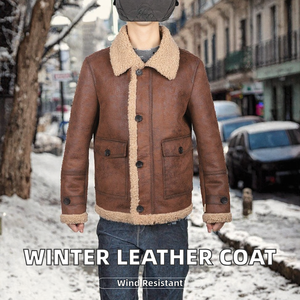 Blouson Bomber Décontracté Homme Hiver Haute Qualité en Cuir Véritable Peau de Mouton Lavé avec Fermeture Éclair – Service OEM – Vente Flash - Product Image 2