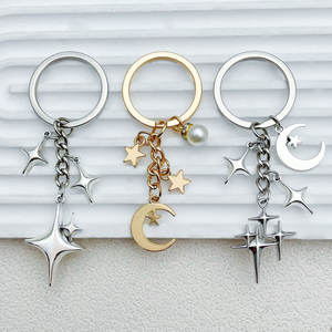 Y2K étoile à quatre branches lune quatre points étoile breloque porte-clés métal porte-clés pendentif casque <span class=keywords><strong>portefeuille</strong></span> sac à dos sac breloques accessoires - Product Image 1