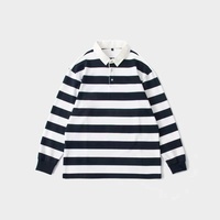 T-shirt décontracté à col rabattu à manches longues, style preppy, polo rayé pour homme