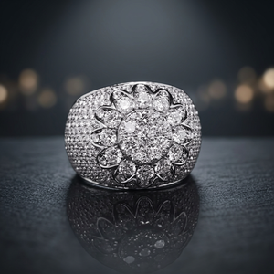 White Gold <b>Moissanite</b> <b>Ring</b> <b>Oval</b> Center Stone Flower Cluster Bridal Jewelry for <b>Engagement</b> Party Wear - Product Image 3