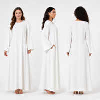 Robe longue unie blanche froissée YSYL, col rond, manches longues évasées, poches latérales intégrées, tenue décontractée ample, Abaya de Dubaï