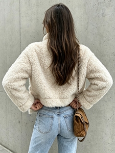 Manteau élégant pour femme à col montant et boutons, manches longues, coupe ample et courte, mode hiver, décontracté, streetwear, vêtement d'extérieur - Product Image 3