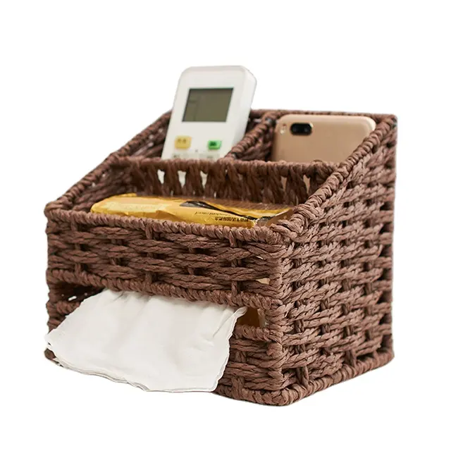 Multifunctional straw woven paper drawing storage basket desktop remote control storage box