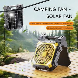 <b>Portable</b> 10000mAh Outdoor Solar Powered Mobile <b>Fan</b> Multifunctional with Light Rechargeable Mechanical Control Camping <b>Fan</b> - Product Image 2
