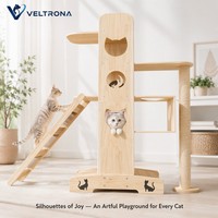 Tour d'activités en bois pour chat avec silhouettes, rampe, poteau en sisal, meuble d'escalade intérieur multi-niveaux, vente en gros