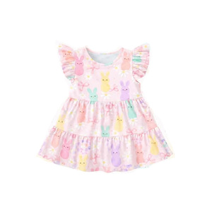 Vestido de Verano para Niña, Modelo GSD3575, Personalizado, con Estampado Colorido de Conejo de Pascua, Manga Corta, Largo hasta la Rodilla, Transpirable, Venta al por Mayor - Product Image 1