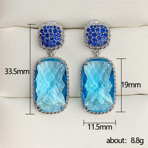 Orecchini Pendenti Lunghi di Lusso con Zirconi Quadrati Oversize, Imitazione Acquamarina, Gioielli da Donna - Product Image 3