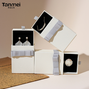 Custom Hard Cardboard Jewelry Packaging <b>Box</b> Beige <b>Gift</b> <b>Box</b> with Bow Tie for Necklace Ring Bracelet <b>Earring</b> Packaging - Product Image 4