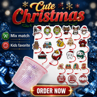 Vente en gros de breloques de paille réutilisables en silicone anti-éclaboussures, personnalisées, motif animal kawaii rose, style preppy, accessoires de bar