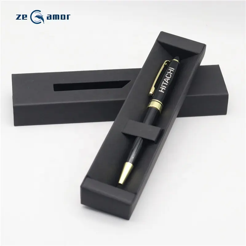 Zeamor-Bolígrafo De Metal personalizado para hombre y oficina, caja de regalo de papel negro plegable con logotipo personalizado