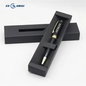 Zeamor Promotional New Personalized Premium Metal Pen Packaging Folding Black Paper Gift Box With Logo Custom Set For Men Office