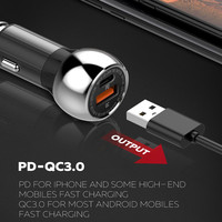 Chargeur de voiture USB double port rapide LDNIO C1 PD+QC3.0 avec port Type C, chargeur rapide avec câble micro, adaptateur de chargeur de voiture 38W