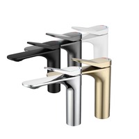Robinet de lavabo moderne minimaliste à poignée unique avec cartouche céramique, eau froide et chaude, finition or brossé et gris anthracite