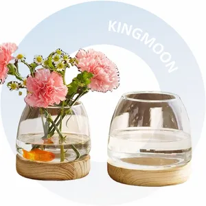 Containers Terrarium Glass Wholesale with Wooden Wood Base for Home Decoration Christmas Modern within 7 Days Plant in Glass