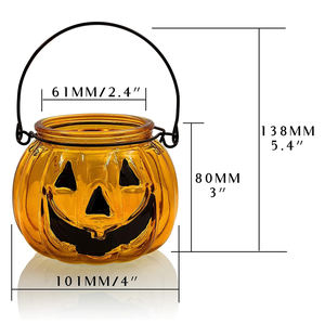 Orange sơn Halloween Kính tealight người giữ ngọn nến Halloween kim loại treo bí ngô hình dạng đèn lồng trang trí bảng trung tâm - Product Image 3