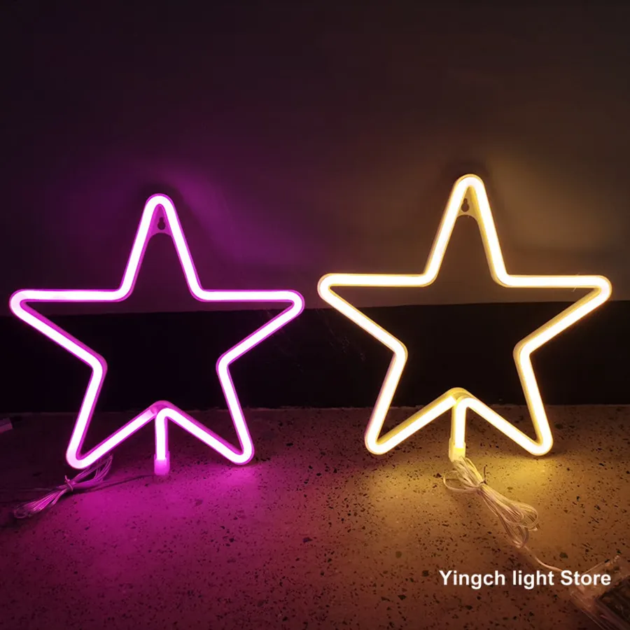 Star Shape LED Neon Sign Lights Sky Lamp Nightlight Ornaments for Wall Art Child Room Party Holiday