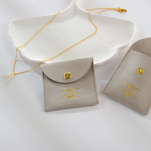 Custom Microfiber Jewelry Pouch with Small <b>Envelope</b> Flap and Metal Button Embossed Suede Logo Jewelry Container - Product Image 6