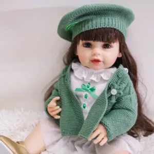 NPK 22 pulgadas de cuerpo completo de silicona suave de vinilo Reborn niño niña con tela verde realista Baby Doll regalo de Navidad reborn baby doll