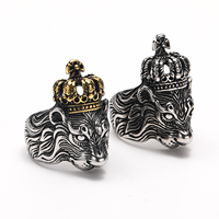Bague en acier inoxydable avec couronne de lion punk dominant, style vintage européen et américain, mode punk pour hommes