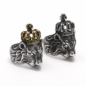 Anel de Aço Inoxidável Masculino Estilo Punk Domineering com Coroa de Leão Rei, Vintage Europeu e Americano, Moda Punk Animal - Product Image 4