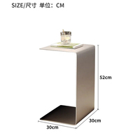 Table d'appoint minimaliste en acier inoxydable brossé en forme de C, table d'angle de canapé, table basse mobile Wabi Sabi pour salon et chevet
