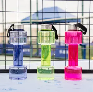700ml Water Bottle Dumbbell Shaped Sport Fitness weight water Outdoor Sports Plastic Clear Leakproof Bottle