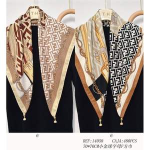 ผ้าพันคอไหมทรงสี่เหลี่ยม 70x70 ซม. ลายตัวอักษร F เครื่องประดับแฟชั่น - Product Image 3