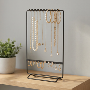 Support à bijoux rectangulaire moderne avec présentoir réglable pour colliers et boucles d'oreilles, idéal pour le rangement sur bureau - Product Image 5