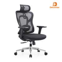 Chaise de bureau de direction avec support de tête réglable, coussin lombaire intégré et base cinq étoiles chromée