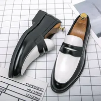 Mocassins de luxe italiens pour hommes, chaussures en cuir noir et blanc, à enfiler, à semelle souple, décontractées, pour mariage