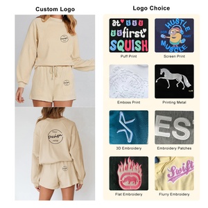 Vente en gros, nouveauté, ensemble sweat-shirt et short pour femme, jogging à col rond de couleur vierge, ensemble survêtement 2 pièces pour femme - Product Image 3