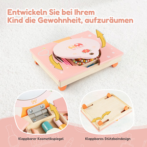 Table de Maquillage Pliante en Bois avec Miroir, Brosse à Cheveux et Accessoires – Jeu d'Imitation pour Garçons et Filles - Product Image 3