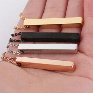 Yiwu Aceon in acciaio inossidabile nome coordinato personalizzato OEM la tua taglia Shinny lucido Laser fai da te incidere 4D collana lunga barra spessa - Product Image 4