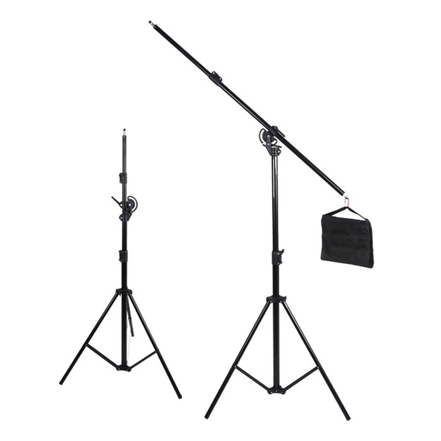 2-in-1 380cm Photographic Lighting Tripod Stand Adjustable Steel Light Stand with Overhead Arm for Photography