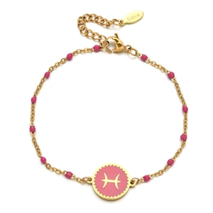 Pulsera chapada en oro de acero inoxidable a la moda, gota de aceite bohemio, 12 pulseras del zodiaco, pulseras de cadena de cuentas - Product Image 6