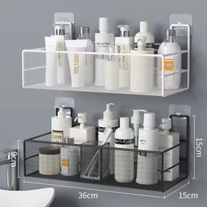 Estante de baño montado en la pared, estante para champú y ducha sin perforaciones, estante de almacenamiento para accesorios de baño, cesta de almacenamiento para condimentos de cocina - Product Image 1