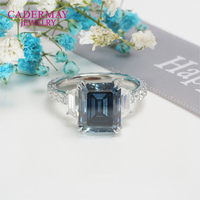 Bagues de fiançailles et de mariage de luxe personnalisées, originales, de couleur grise, taille émeraude, Moissanite 9x11mm, 5ct, marque