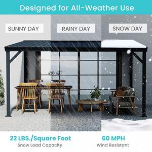 3*4m Mur Monté en Acier Galvanisé Hardtop Patio Shelter Lean Gazebo avec Système de Drainage pour Backyard Deck Porch Plus - Product Image 3